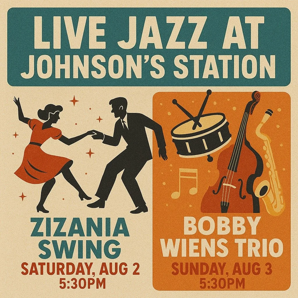 🕺🎷 Swing into the weekend with **live jazz at Johnson&rsquo;s Station**!
You're not going to want to miss this! 
💃 **Saturday, Aug 2 @ 5:30PM** &ndash; *Zizania Swing* brings the dance floor to life with high-energy old-time swing
🥁 **Sunday, Aug