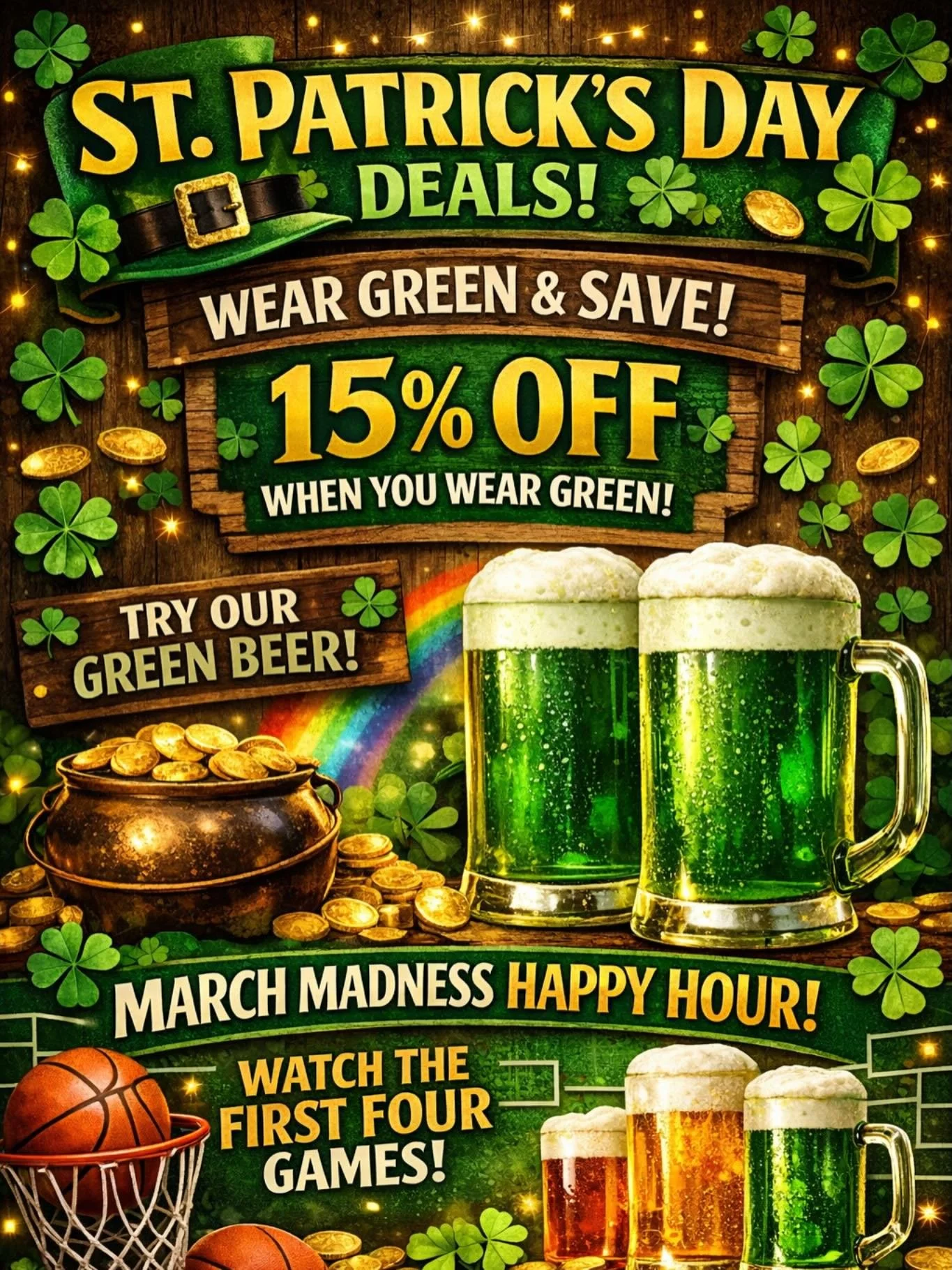 March Madness is here! First Four games start 3/17 during our St. Patrick&rsquo;s day deals. See you soon! 

#marchmadness #basketball #stpatricksday☘️ #longmont