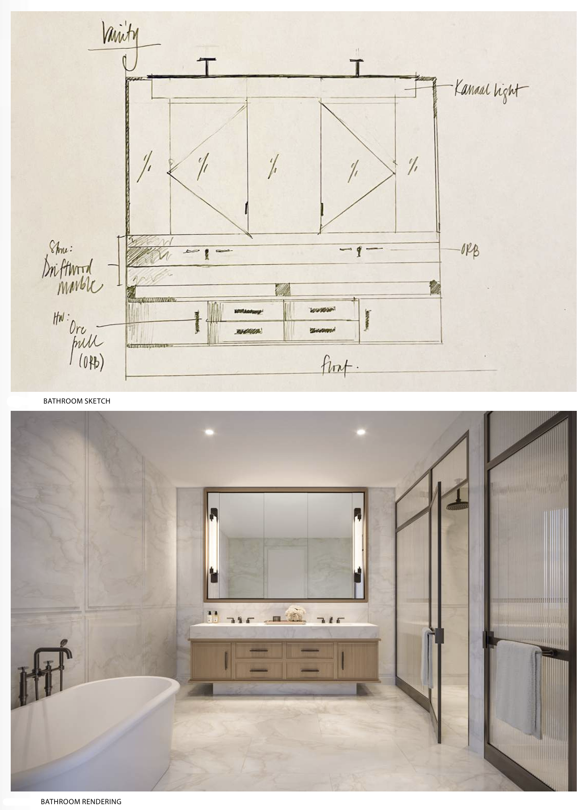 Primary Bath Sketch and Rendering