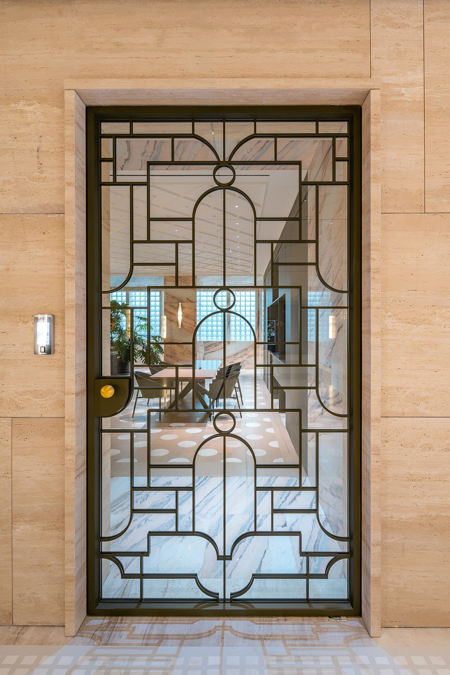 Luxury Residential Building - with Large floor-to-ceiling windows - Custom Pattern Door