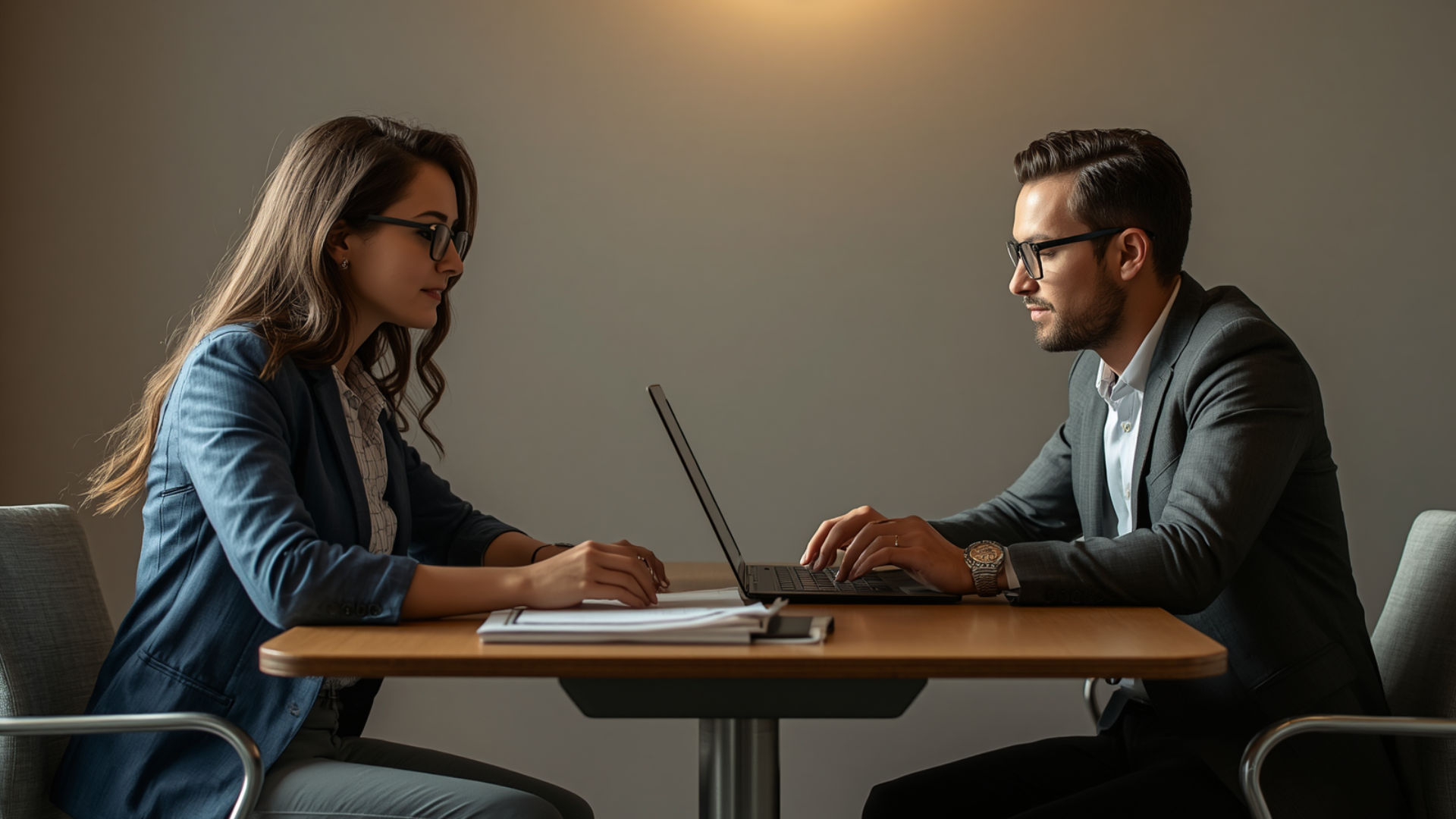 Small business owner and bookkeeper reviewing financial data together on a laptop at a conference table.