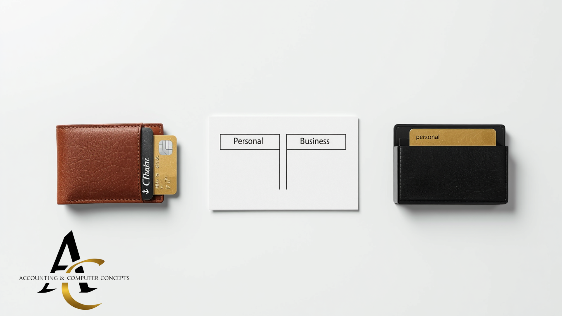 Personal wallet and business card holder side by side showing separated finances Image 8	Financial advisor and business owner reviewing bank account reports together at desk