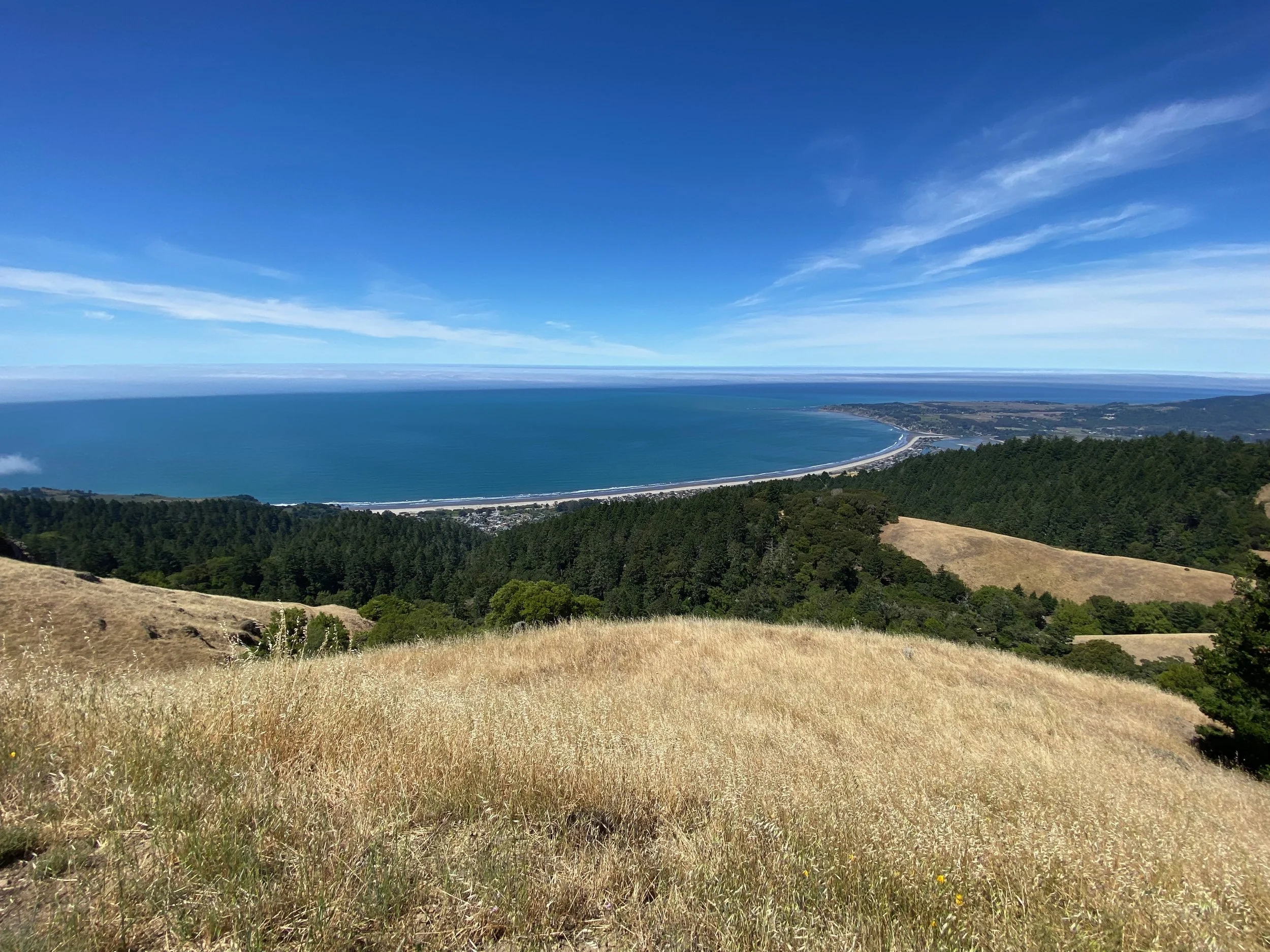The view from Mt. Tamalpais and Ridgecrest Blvd towards Stinson Beach, which is part of the Golden Gate National Recreation Area
