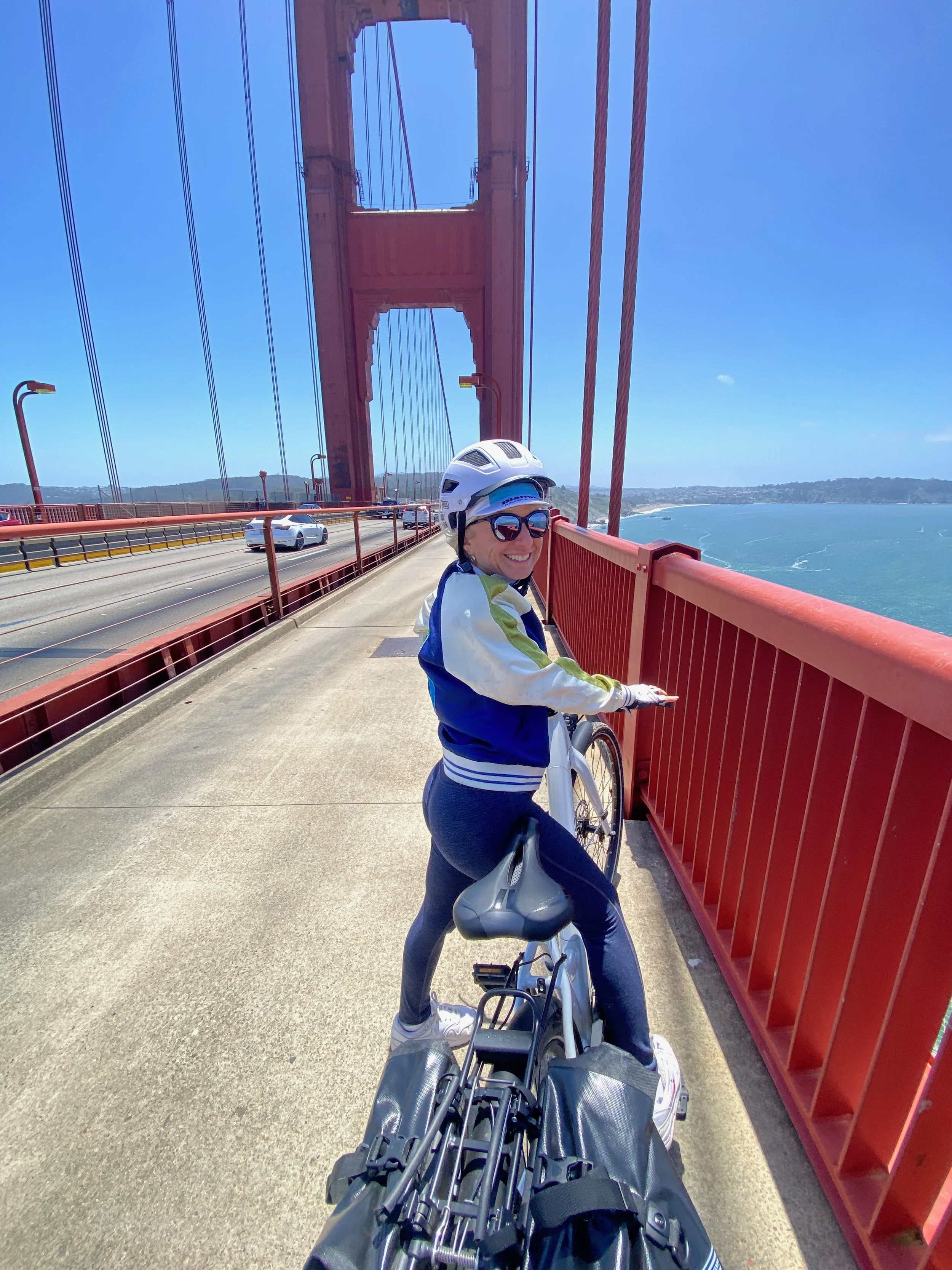 Riding across the Golden Gate Bridge affords ample opportunity to stop for photos and to take in views of the San Francisco Bay