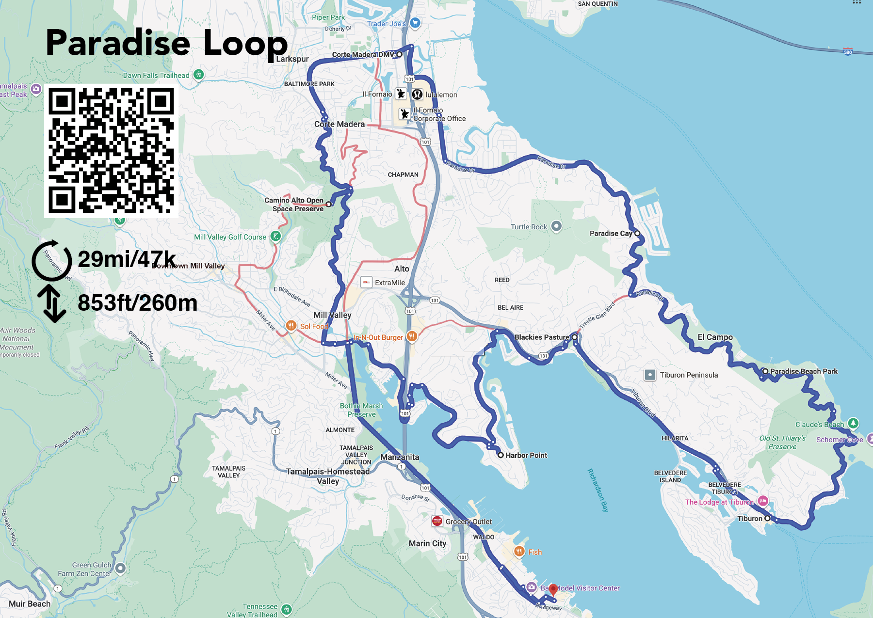 Road ride from Sausalito around the Paradise loop in Tiburon