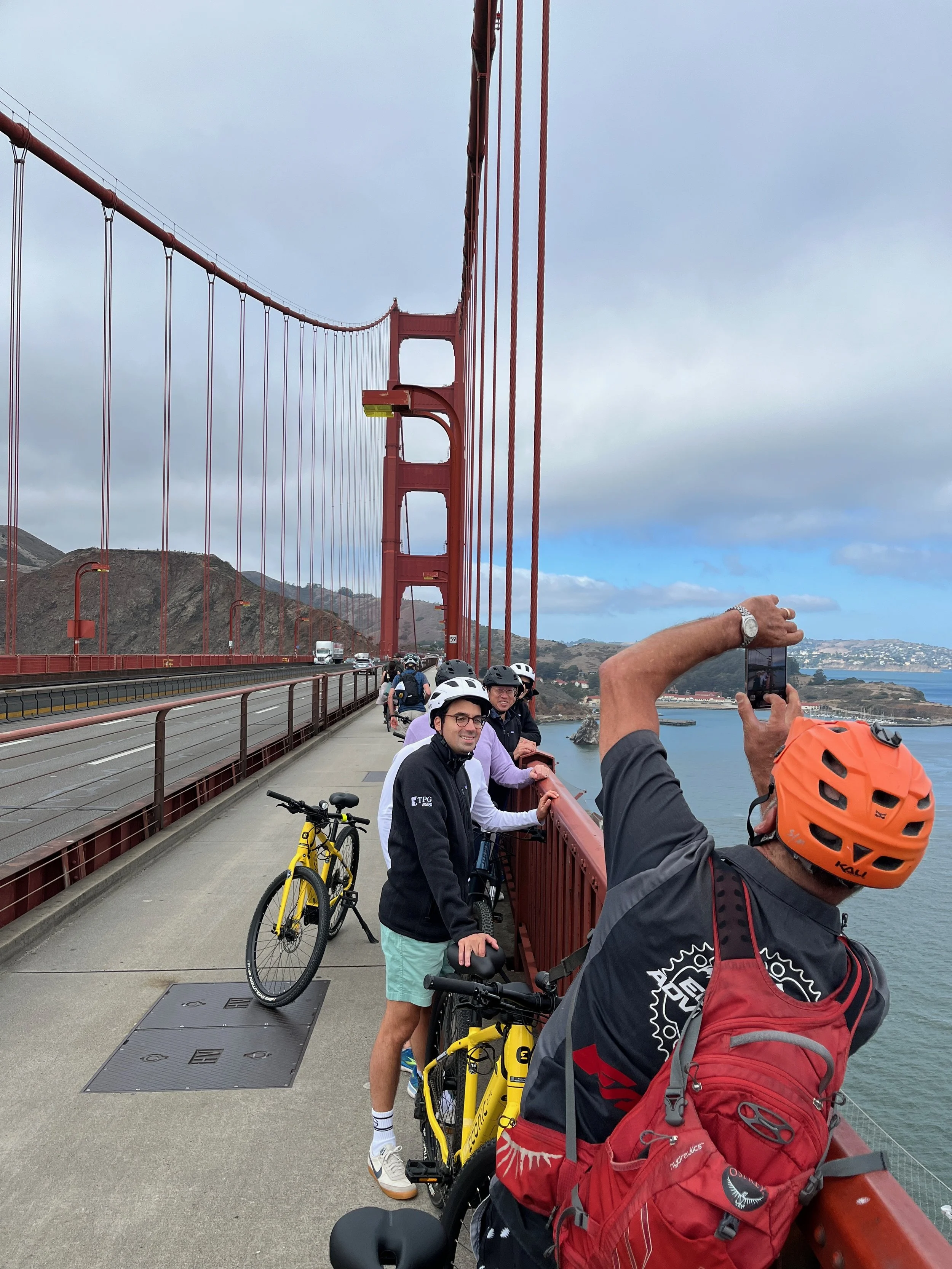 Riding across the Golden Gate Bridge affords ample opportunity to stop for photos and to take in views of the San Francisco Bay