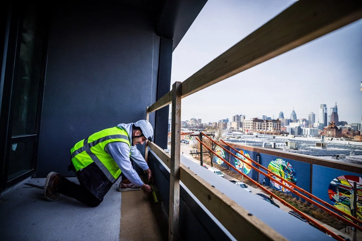 Construction professional working inside a Philadelphia building