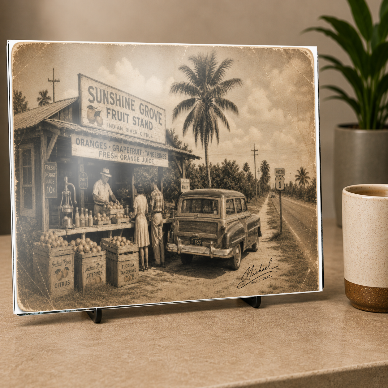 Sunshine on US 1 – Vintage Florida Citrus Roadside Stand Metal Wall Art