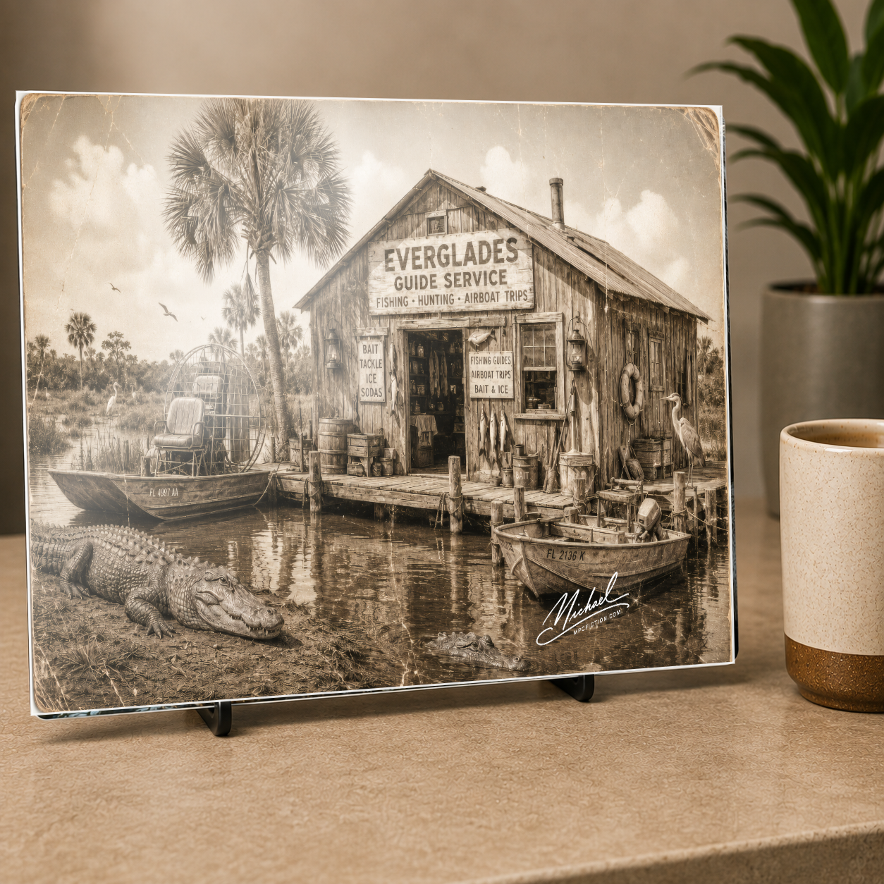 Everglades Outpost – Vintage Florida Everglades Fishing & Airboat Metal Wall Art