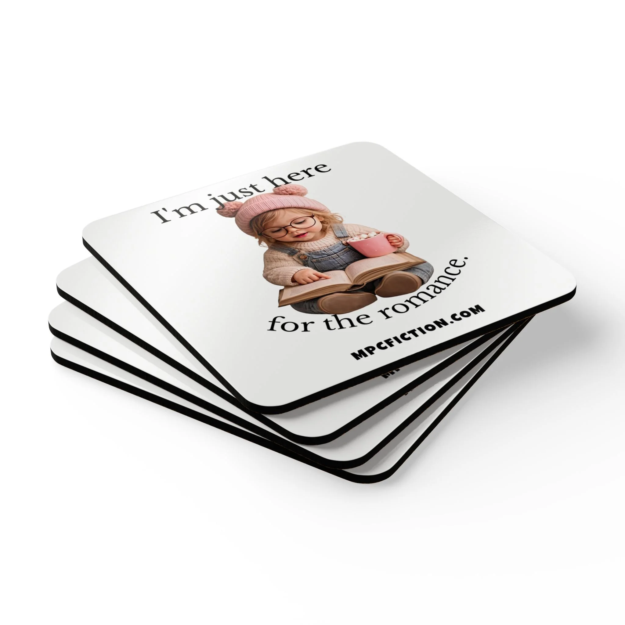 I’m Just Here for the Romance Coaster Set | Funny Book Lover Gift | Cozy Romance Reader Drink Coasters