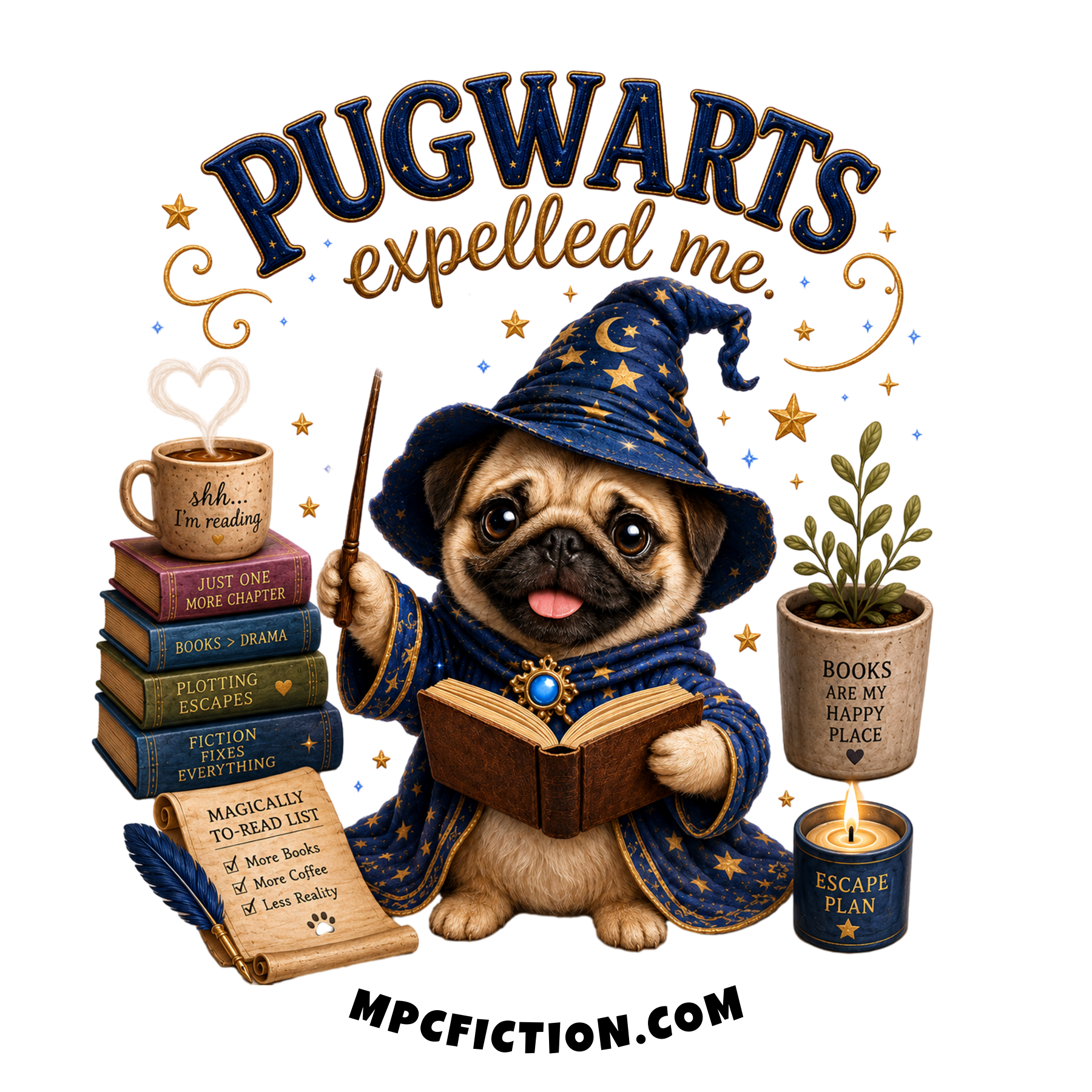 Pugwarts Expelled Me Funny Bookish Gift for Fantasy Readers and Book Lovers