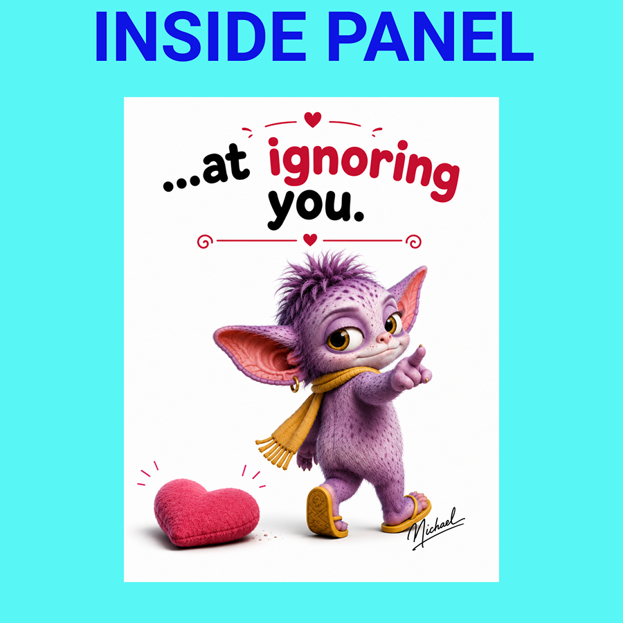 Funny love gift card with sarcastic relationship joke.