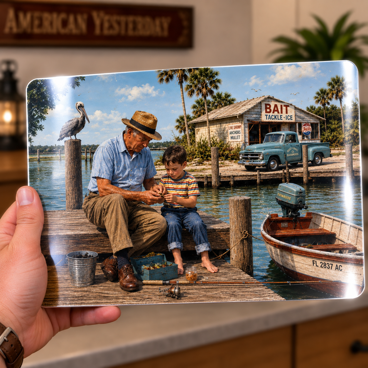 Grandpa’s Hands – Nostalgic Fishing Metal Wall Art, Grandfather & Grandson Gift