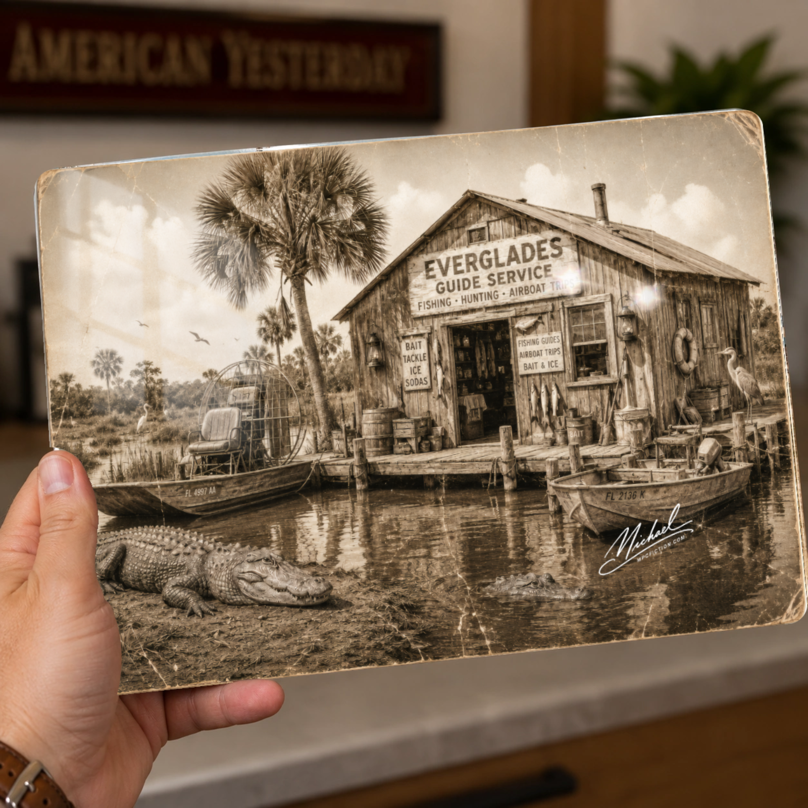 Everglades Outpost – Vintage Florida Everglades Fishing & Airboat Metal Wall Art