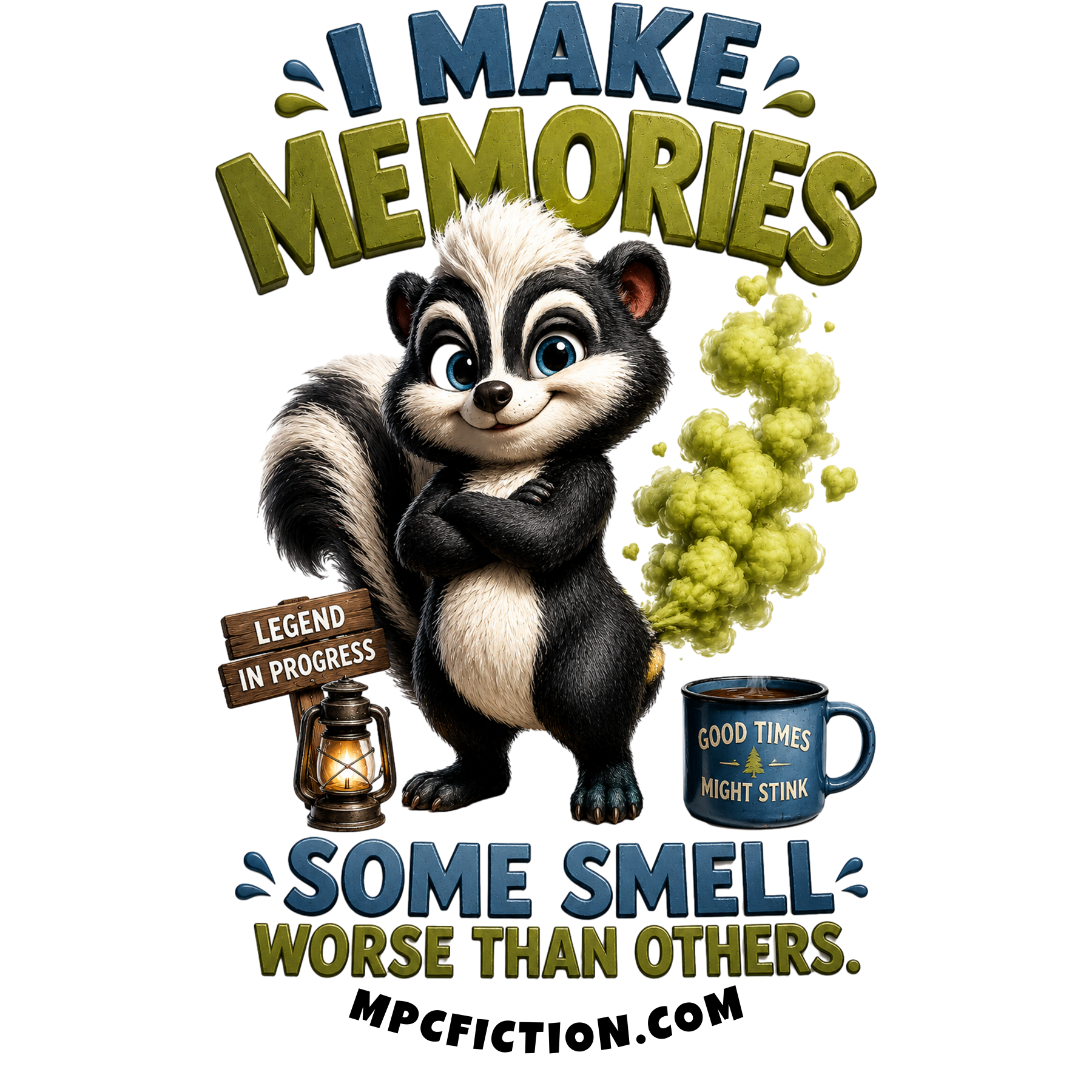 Sticker and magnet featuring a cute skunk smelly memories