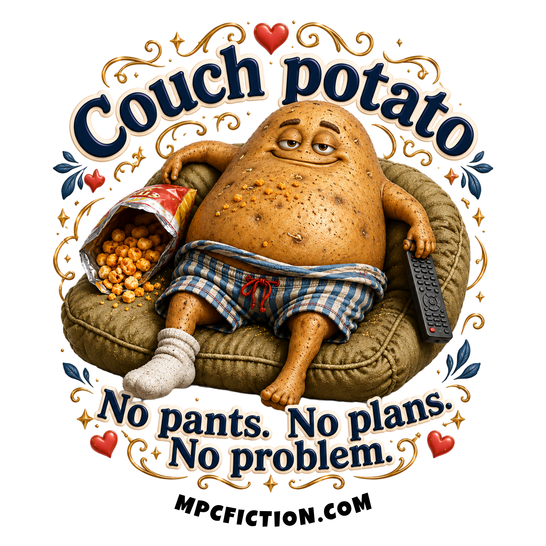 Couch Potato No Pants No Plans No Problem Funny Sticker Magnet Homebody Gift