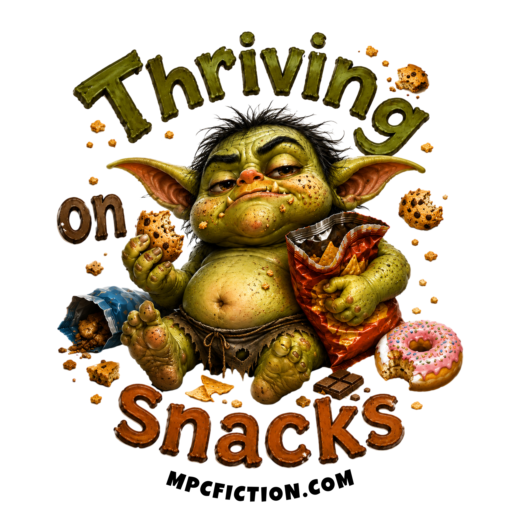 Thriving on Snacks Funny Goblin Sticker Magnet Funny Gift for Snack Lovers and Junk Food
