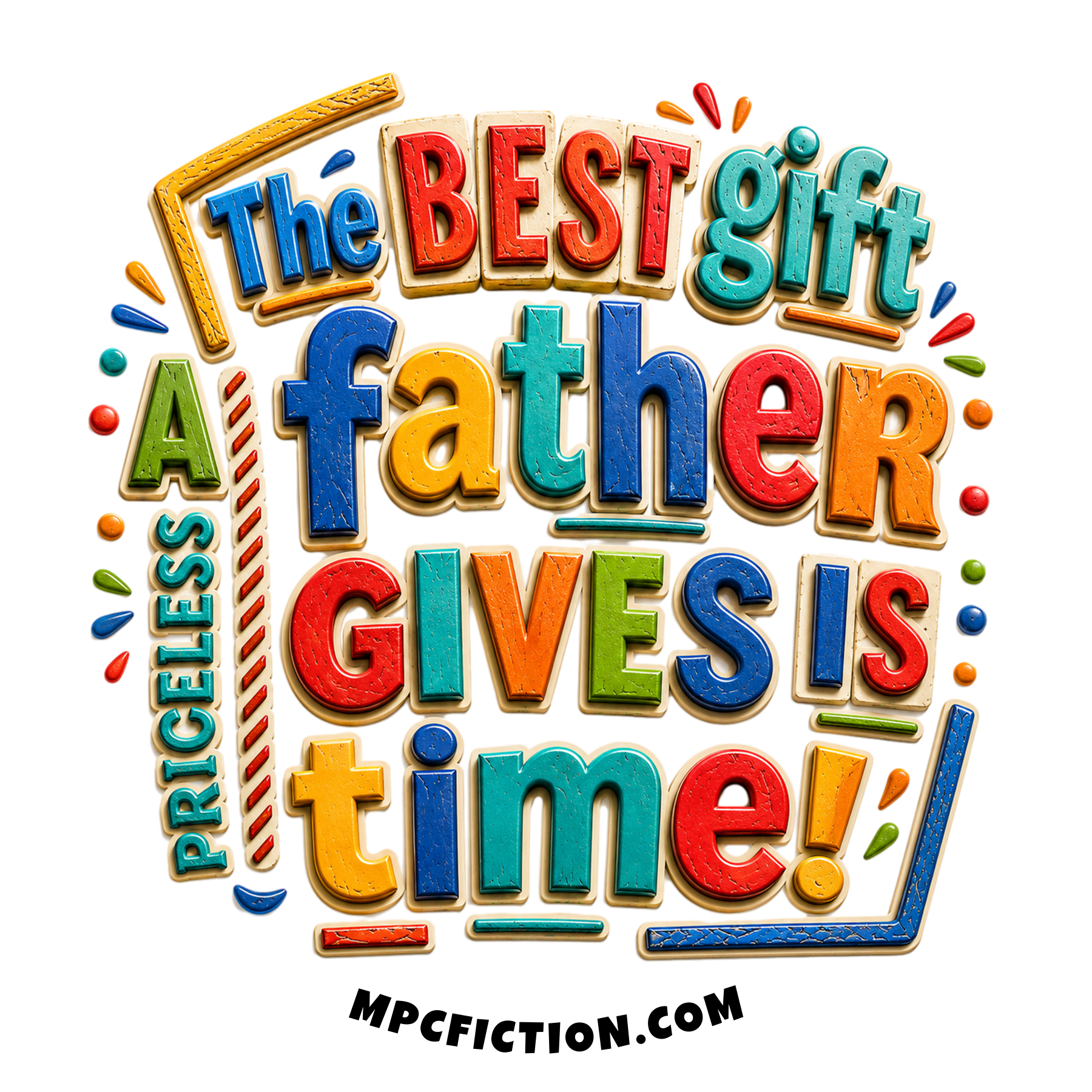 Sticker and magnet featuring a colorful quote about a father's gift of time