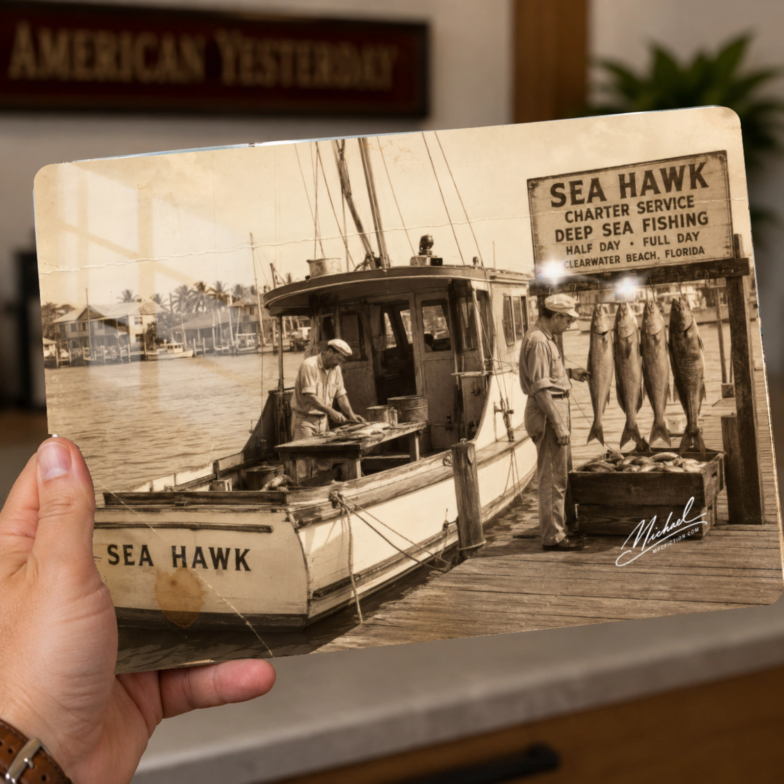 The Day’s Catch – Vintage Clearwater Beach Fishing Metal Wall Art