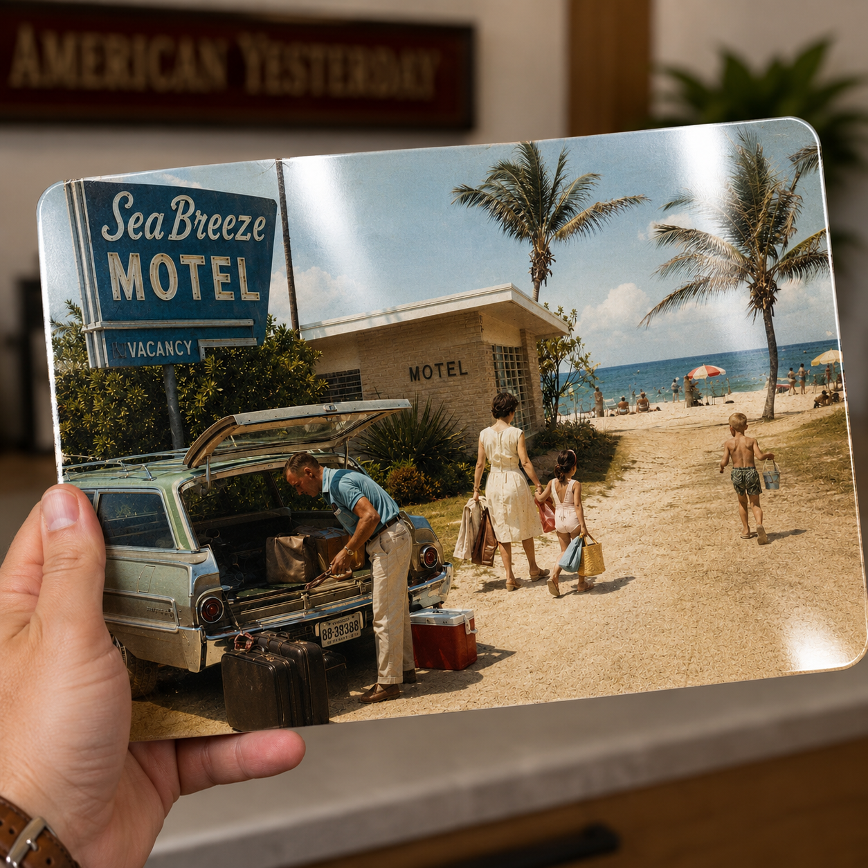 Summer Check-In – Nostalgic Beach Motel Americana Metal Wall Art