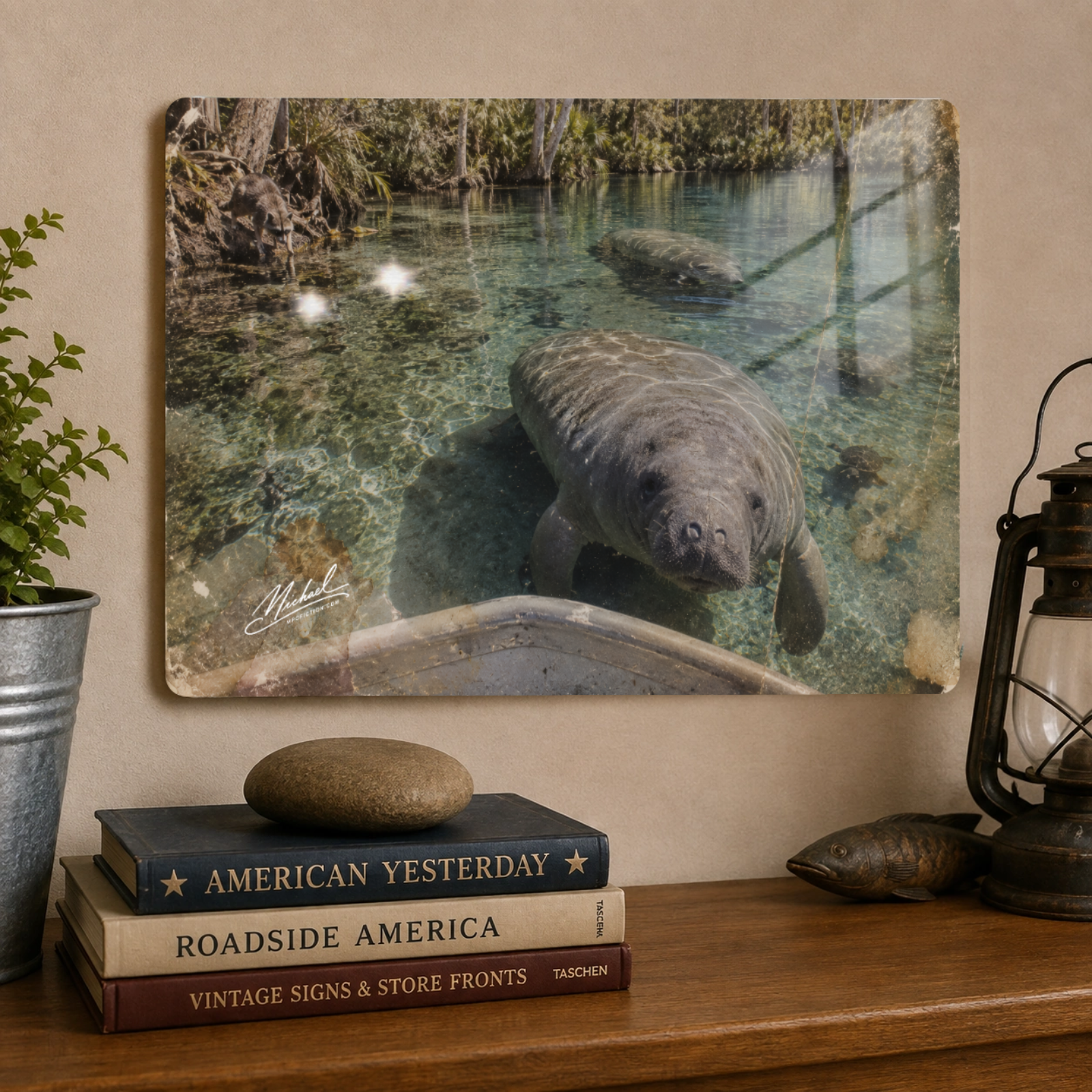 The Quiet Visitors – Vintage Florida Manatee Metal Wall Art
