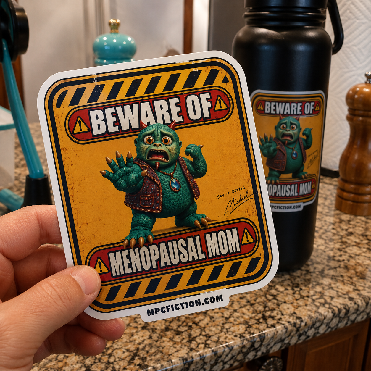 Beware of Menopausal Mom Funny Sticker | Huge Warning Sign Vinyl Decal