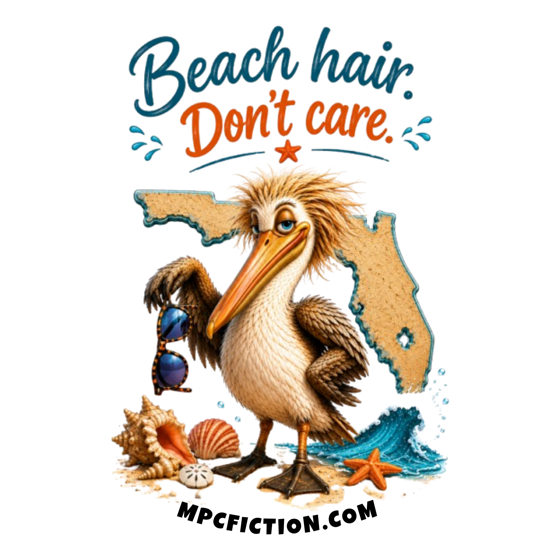 Beach Hair Don't Care Florida Pelican Gift for Beach Lovers and Coastal Living Fans