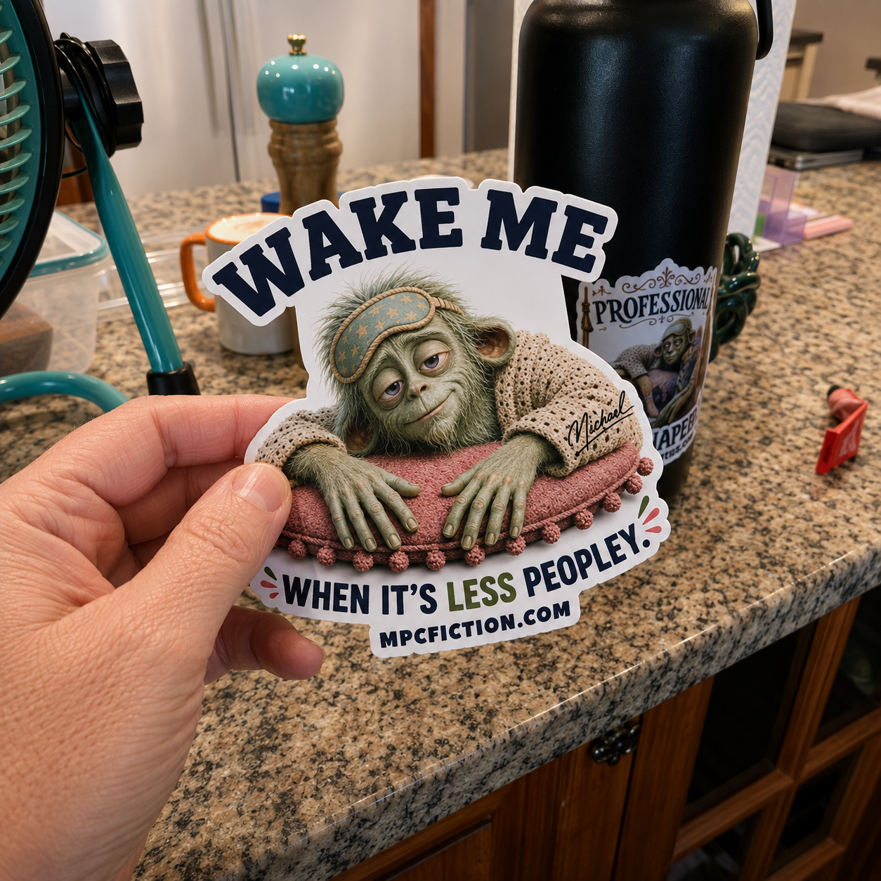 Wake Me When It's Less Peopley Funny Vinyl Sticker | Waterproof Decal