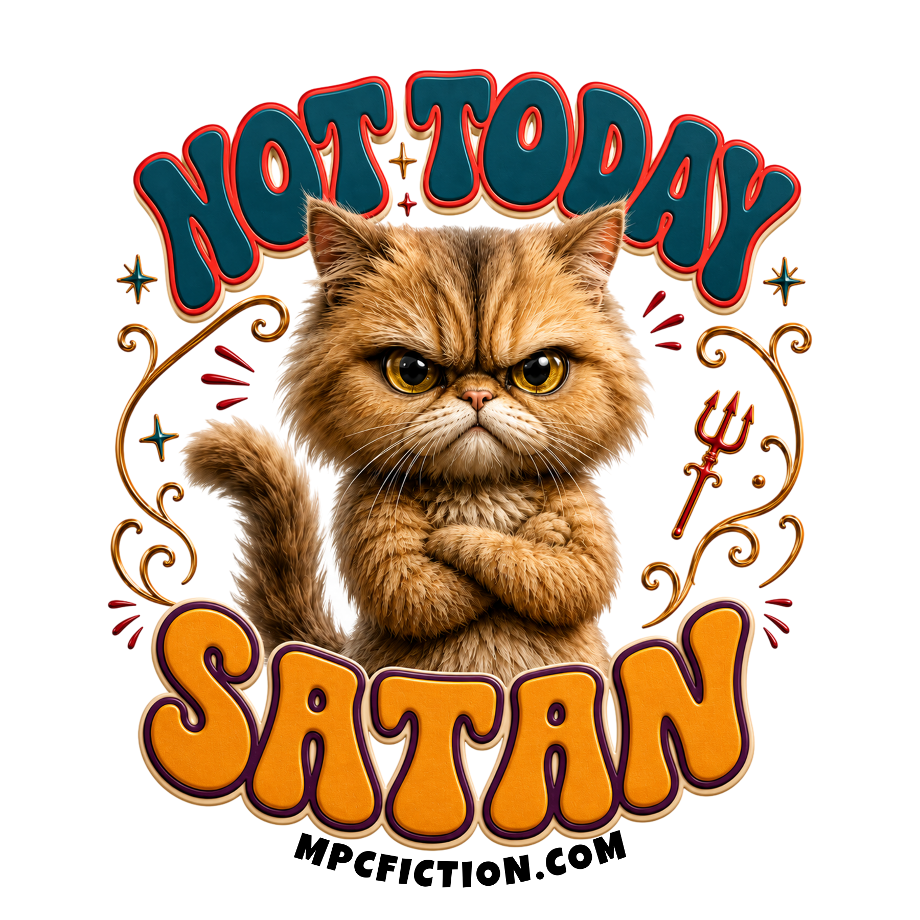 Sticker and magnet featuring a grumpy cat with crossed arms