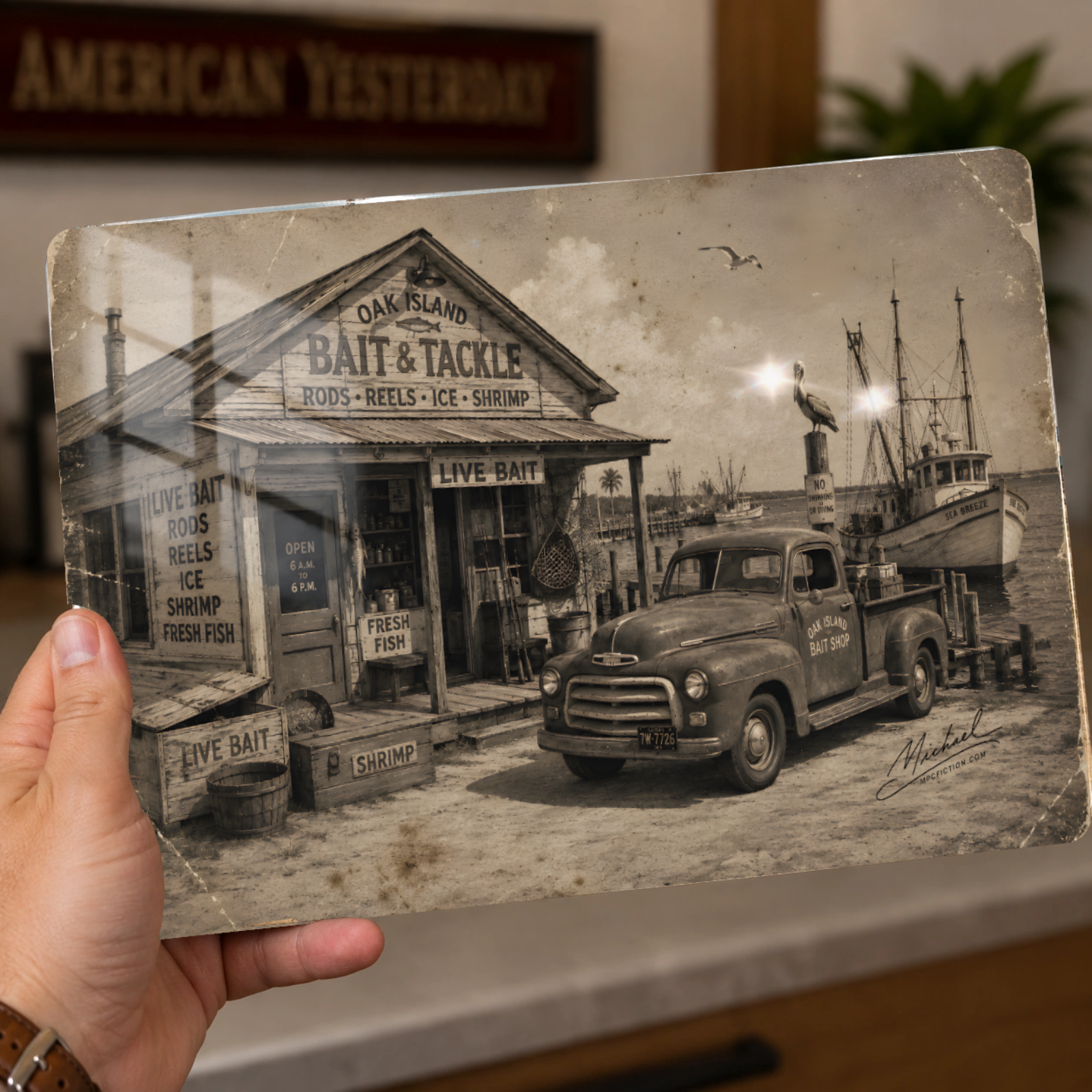 Oak Island Bait & Tackle – Vintage Florida Fishing Metal Wall Art