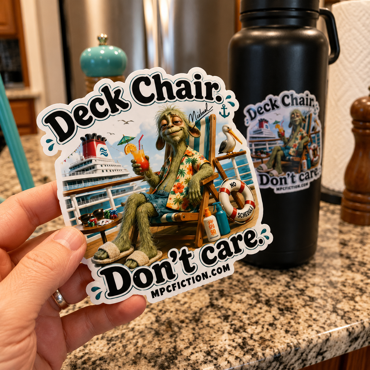 Deck Chair Don't Care Funny Cruise Vinyl Sticker | Waterproof Decal