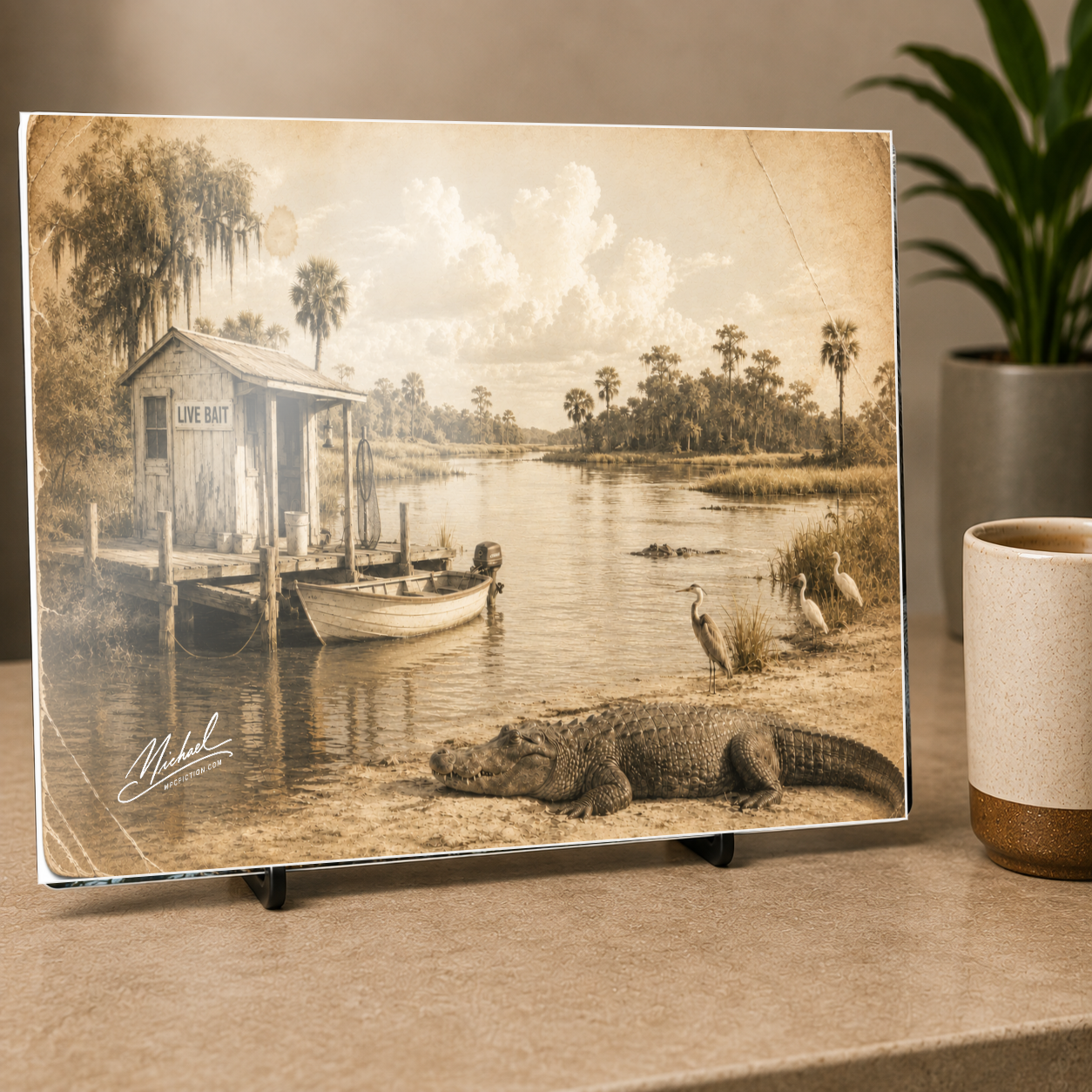 Backwater Bait – Vintage Old Florida Bait Shack & Alligator Metal Wall Art