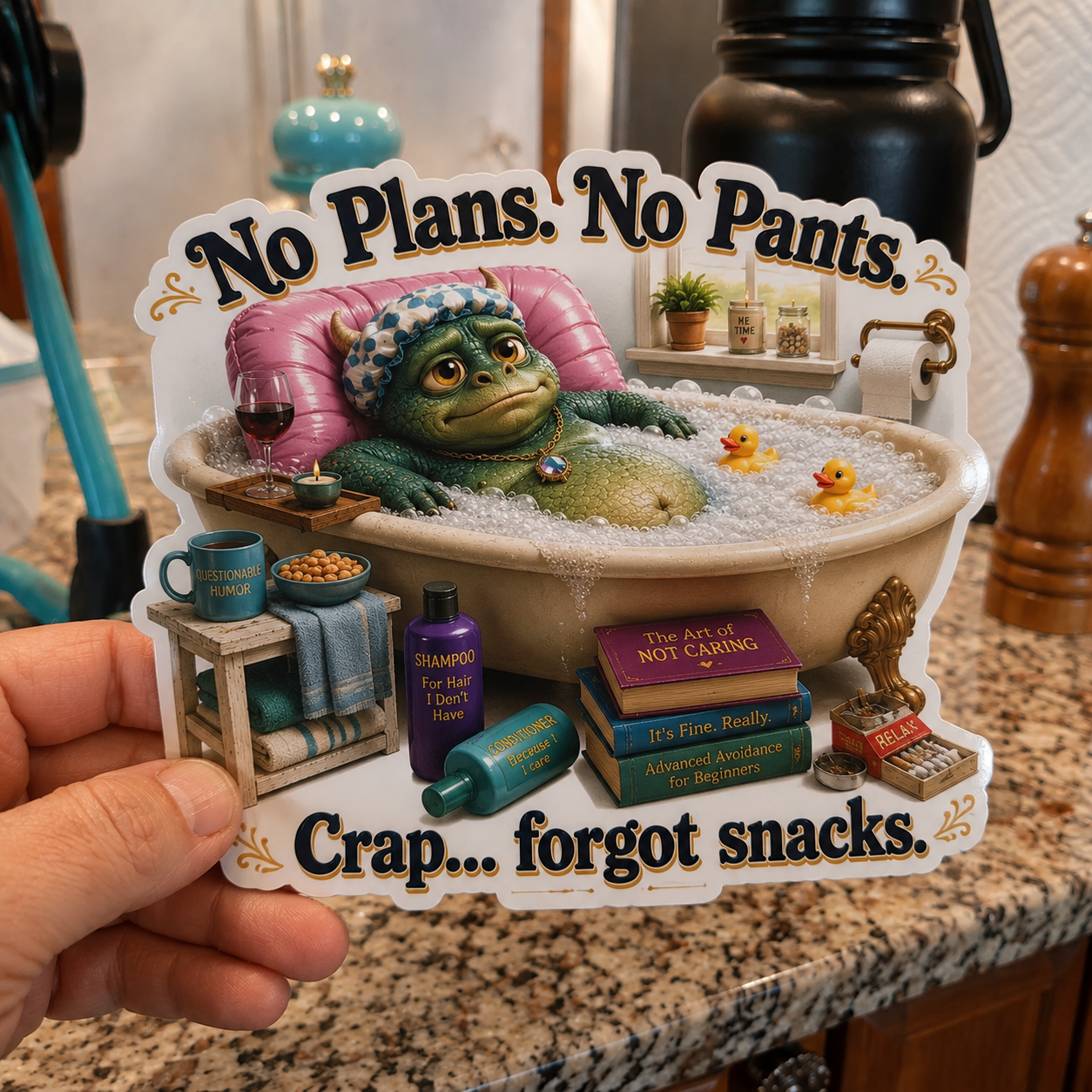 No Plans. No Pants. – Forgot Snacks Funny Sticker | Waterproof Collectibles
