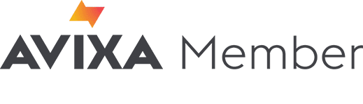 Logotipo de AVIXA Member con un icono de rayo naranja y amarillo junto al texto en negro y gris.
