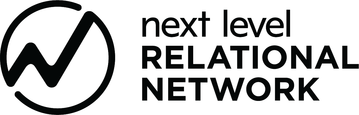 Logo with a stylized circle and upward line, accompanied by the text "next level RELATIONAL NETWORK."