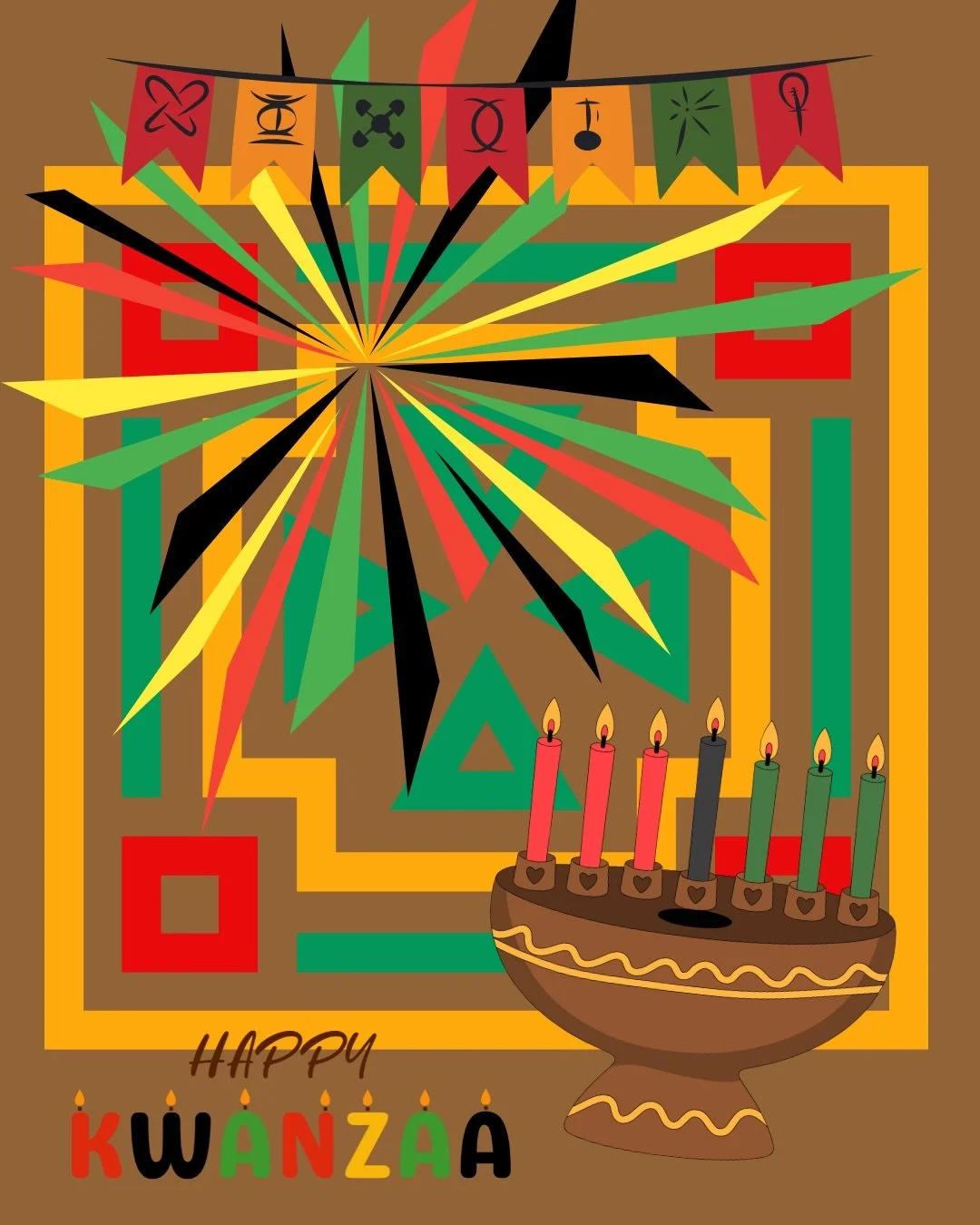 Joyous Kwanzaa 
Dec 26: Umoja (Unity)
Dec 27: Kujichagulia (Self-determination)
Dec 28: Ujima (Collective work &amp; responsibility)
Dec 29: Ujamaa (Cooperative economics)
Dec 30: Nia (Purpose)
Dec 31: Kuumba (Creativity)
Jan 1: Imani (Faith)
&hearts