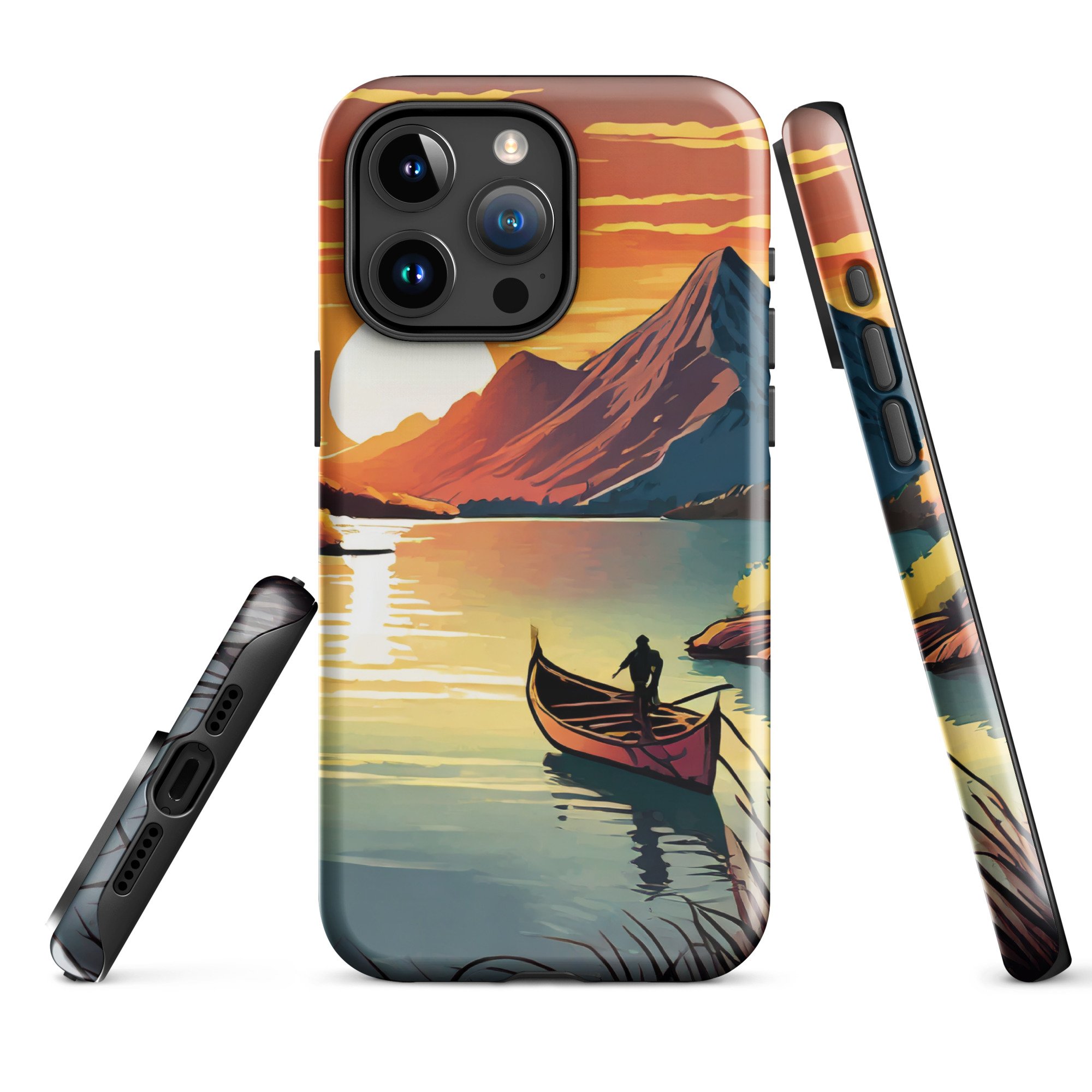 Sunset Mountain Fishing Tough Phone Case for iPhone®