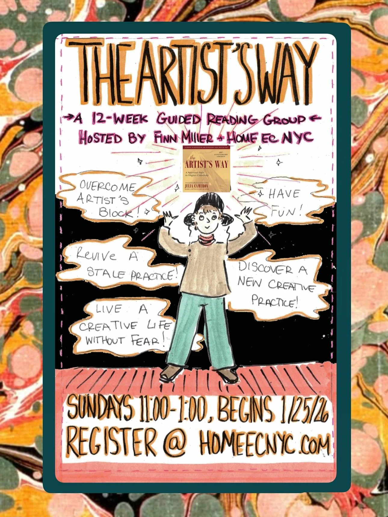 This class is for ANYONE who is curious about living a more creatively fulfilled life. Teachers, accountants, mailmen, mid-career interdisciplinary practicing artists, dog-walkers, waiters, finance bros, librarians, cartoonists, opera singers, privat