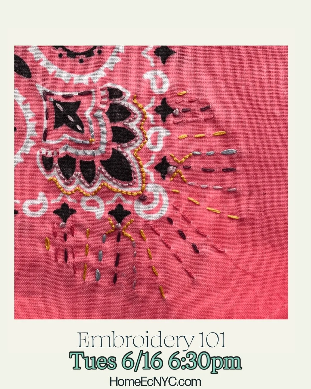 Embroidery 101 is a relaxed workshop for beginners curious about trying something new or those ready to revisit a craft you haven&rsquo;t touched since summer camp🏕️. You&rsquo;ll learn the foundational techniques of hand embroidery while creating a