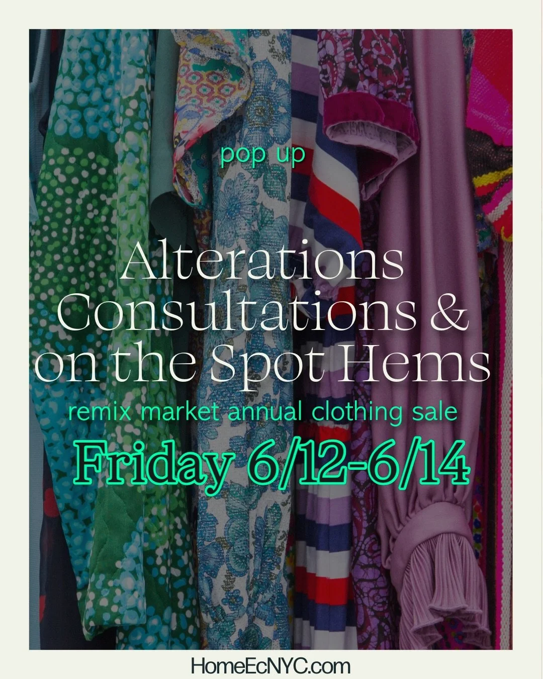 🪡👗I will be popping up tomorrow, Friday, June 12 at @remixmarketnyc annual clothing sale!!

They have racks of great secondhand pieces. I will be there to chat alterations with you and do on the spot hems**! 

❤️ Come say hi and find your new favor