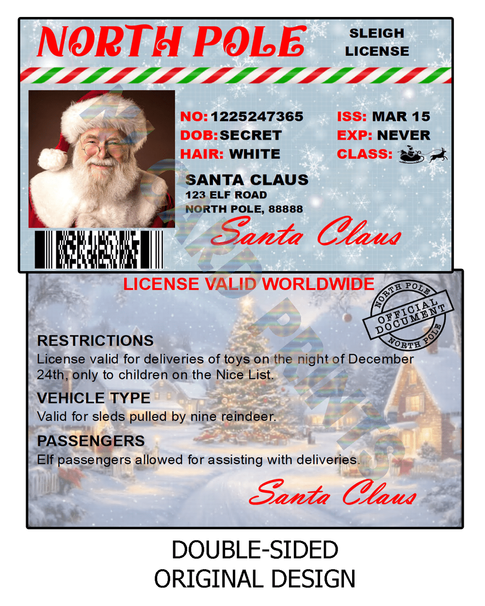 Santa Claus Driver's License - Christmas Novelty ID — NJ Card Prints