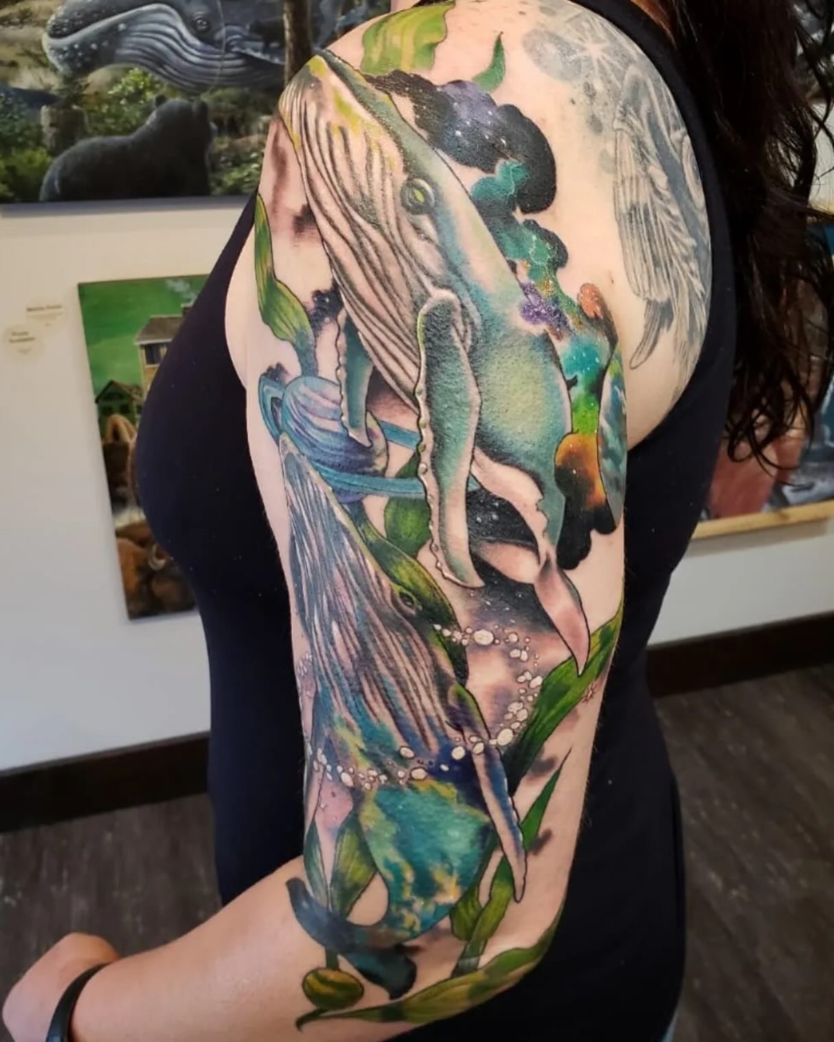 #humpback half sleeve design by @snakesnladders 😍 Nick is currently taking on projects so shoot him a message directly or fill out the form at www.bluenosetattoo.com 

#humpbackwhaletattoo #whaletattoo #westcoastink #nanaimotattooer #nanaimotattoos 