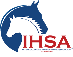 Logo of the Intercollegiate Horse Show Association with a horse's head silhouette and the acronym IHSA.