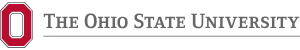 Logo of Ohio State University featuring a red block O and the name in black text