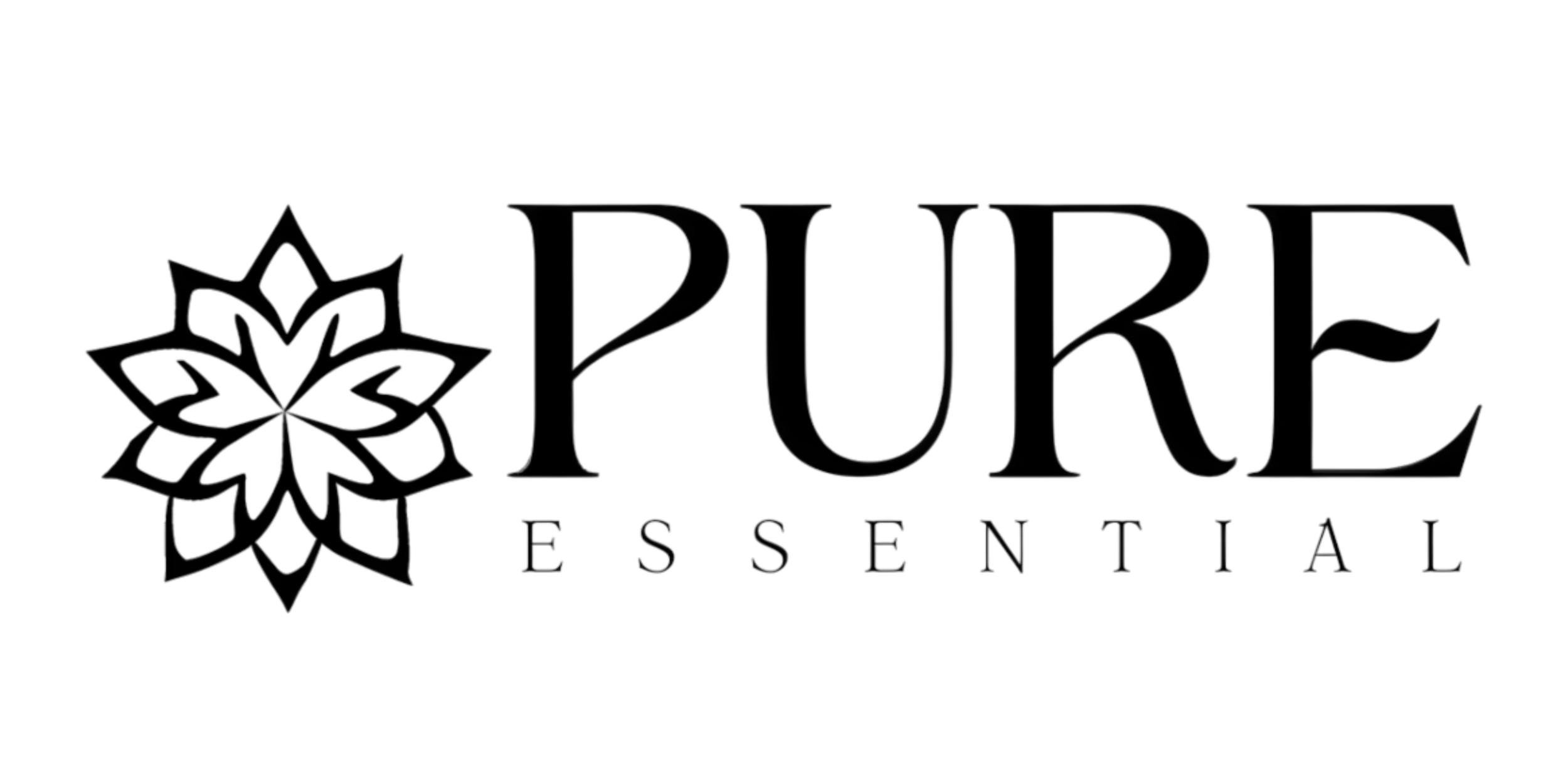Logo de purée essential avec un motif floral et le texte 'PURE ESSENTIAL'