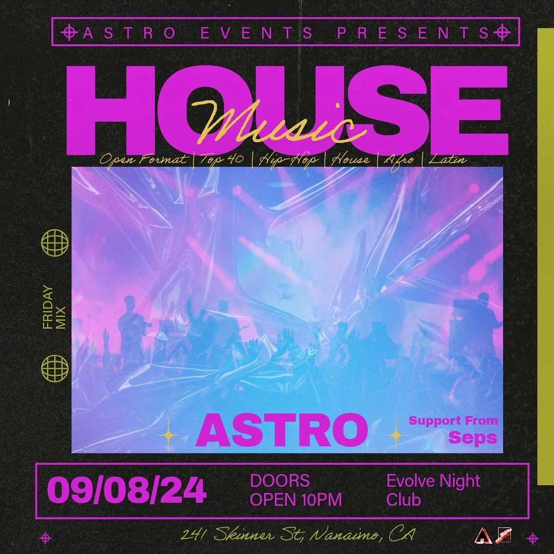π Get ready for an electrifying yet groovy night at Evolve Night Club this Friday! π
Astro Events presents a HOUSE Music Friday Mix with @officialastro_p , supported by @sepsroll . Join us for an open format night featuring Top 40, Hip-Hop, House,