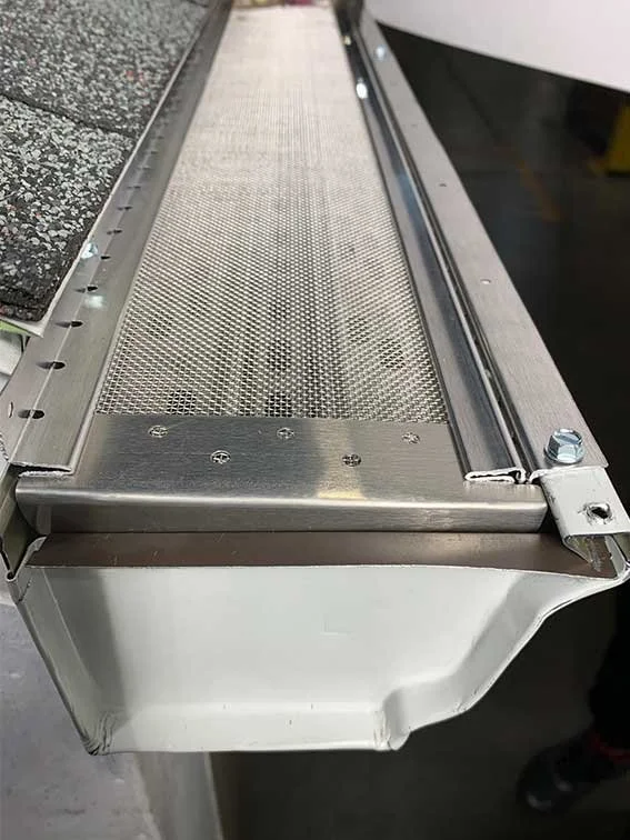 A closeup of the end of Hydro-Flo Gutter protection system