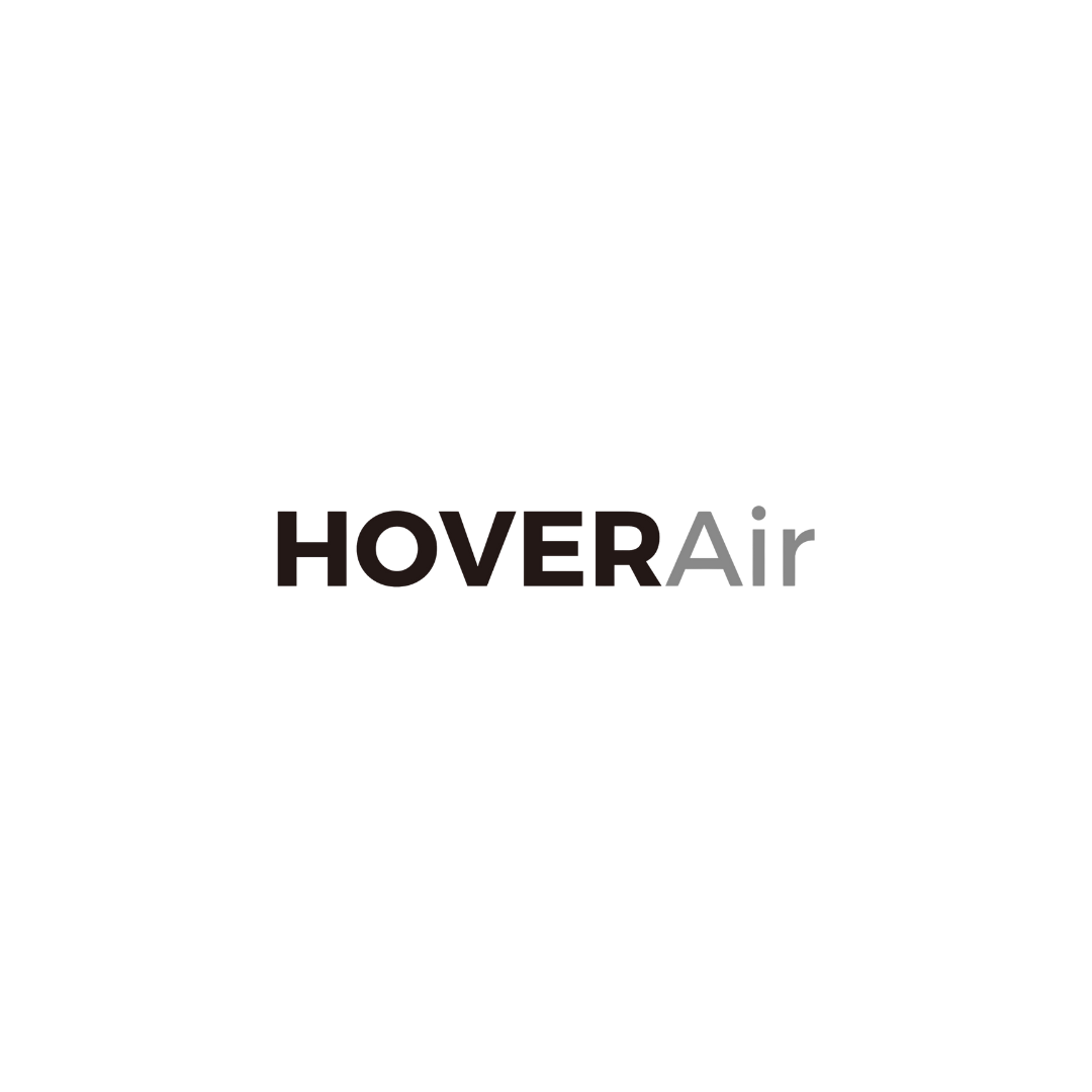 Logo for HOVERAir, featuring a stylized drone with propellers above the word 'HOVER' and 'Air' written underneath.