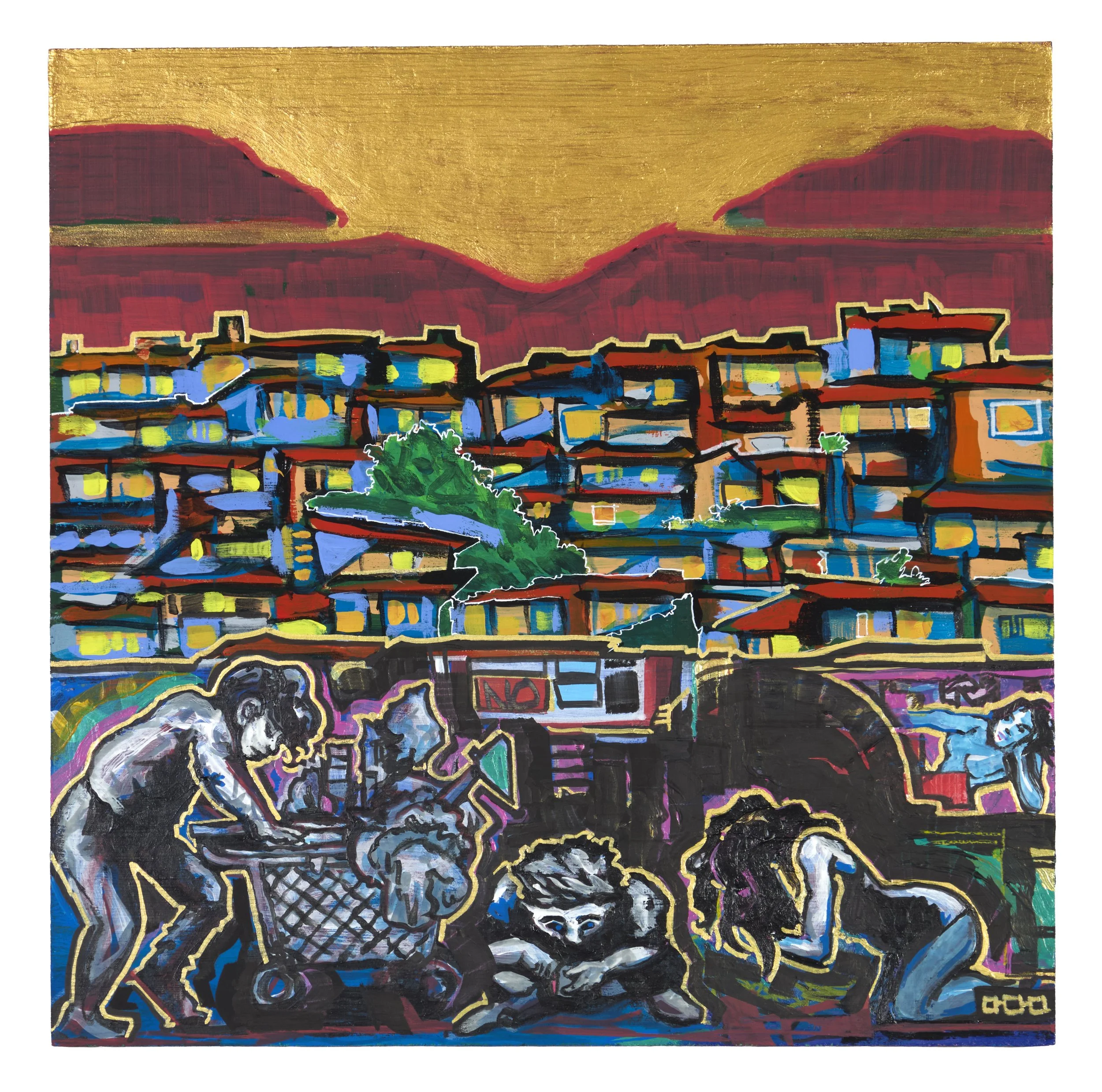 Gold Plated, 2025, ink and acrylic on fiberboard.