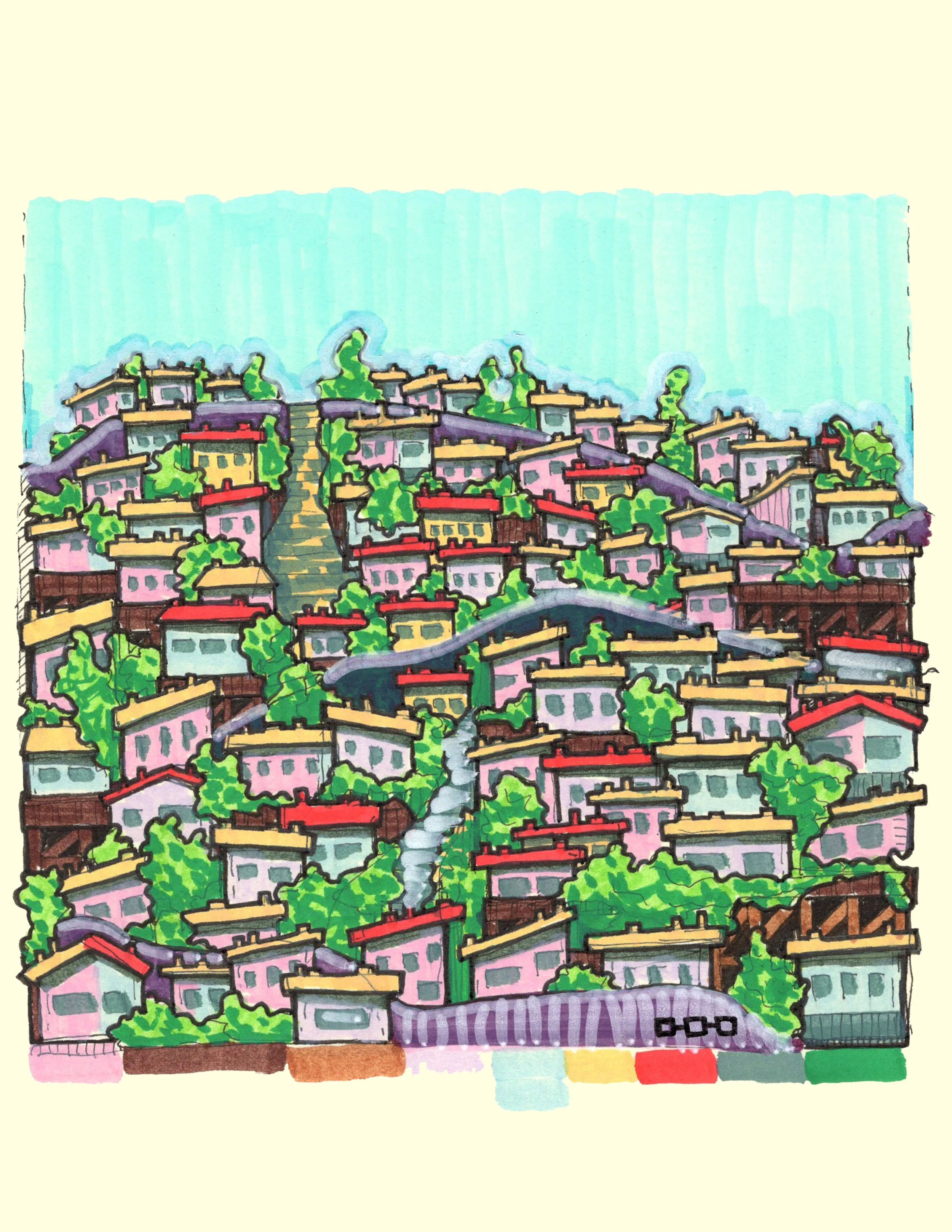 This Inhuman Place Makes Humans Monsters, 2024, ink and acrylic on acid free paper.